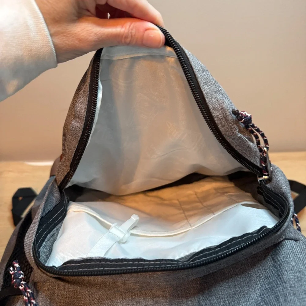 JanSport Cool Student Backpack Heathered Grey Brown Faux Leather Laptop Bag 34L